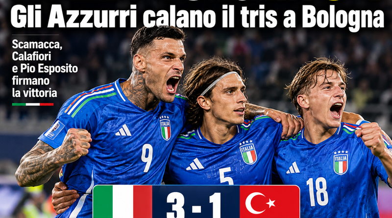 Italia-Turchia 3-1, gli Azzurri calano il tris: Scamacca, Calafiori e Pio Esposito firmano la vittoria