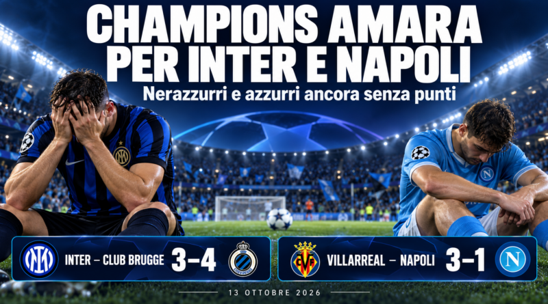 Champions amara per Inter e Napoli: sette gol a San Siro, azzurri battuti a Villarreal